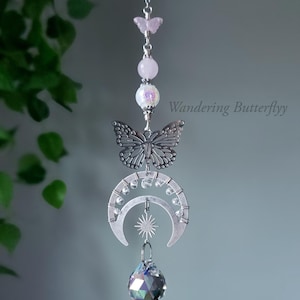 Butterfly Car Charm, Moon Car Charm, Pink Car Charm, Boho Car Charm, Rose Quartz Decor, Window Crystal, Pastel Car Charm, New Car Gift