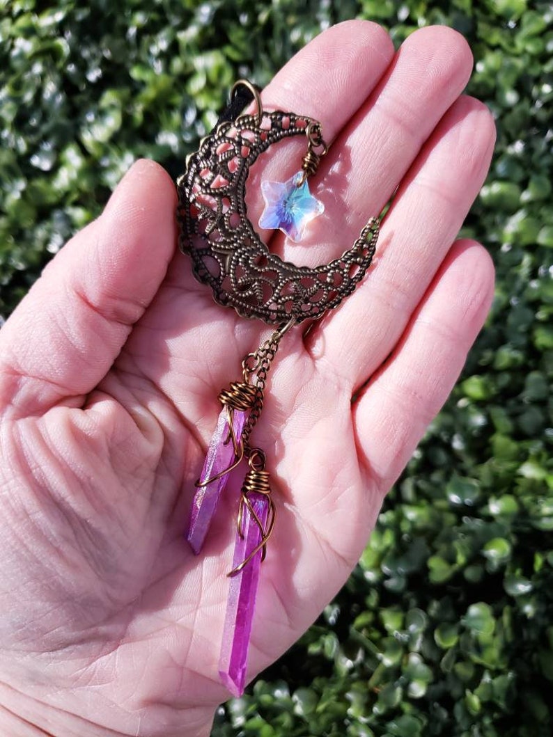 Crystal Car Charm, Witchy Car Charm, Boho Car Charm, Quartz Car Decor, Celestial Decor, Suncatcher Charm, Hippie Suncatcher, Gift for Her image 2