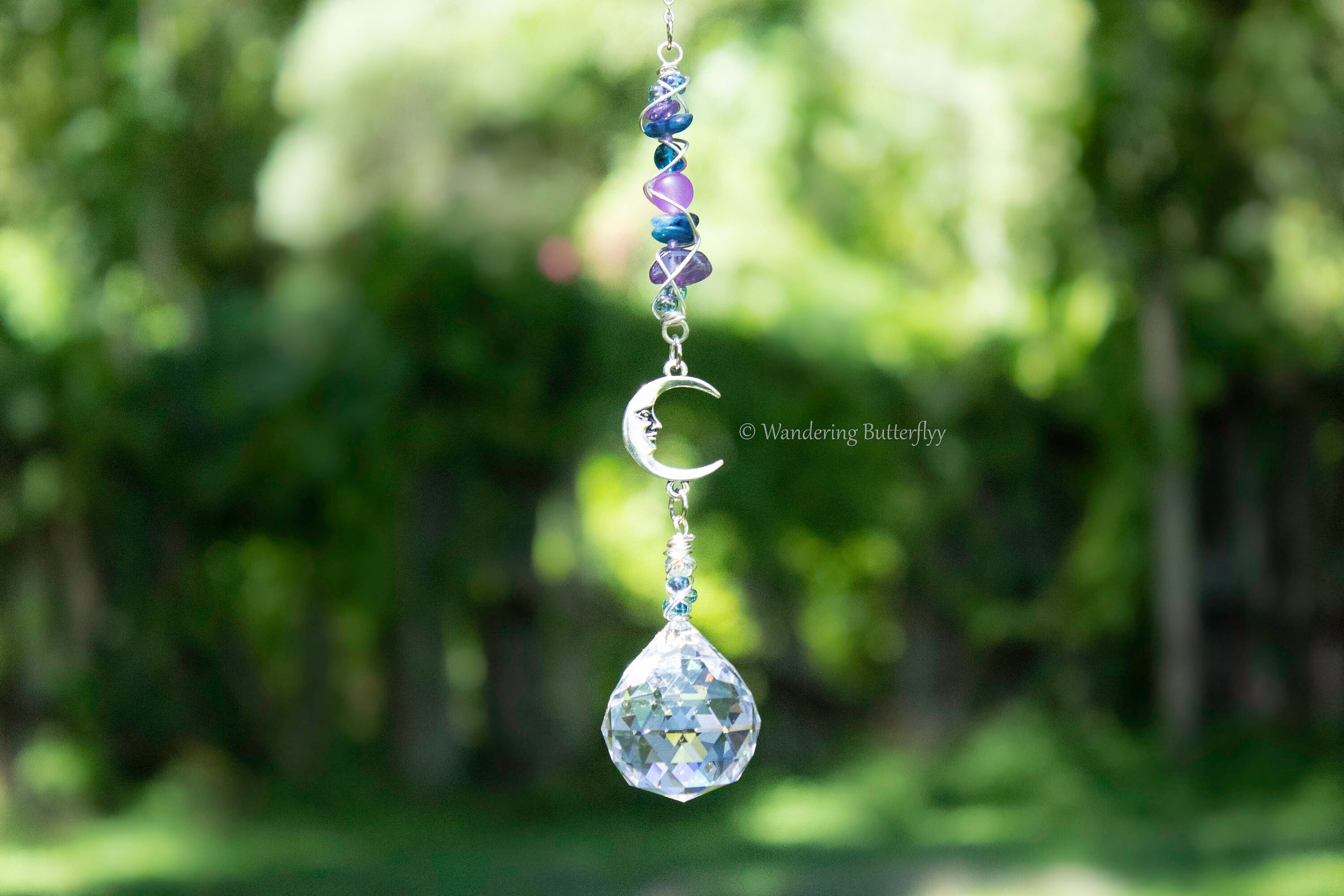 Moon Suncatcher, Amethyst Car Charm, Bling for Car, Witchy Suncatcher, Colorful Car Charm, Art for Window, Hippie Car Charm, Boho Car Charm