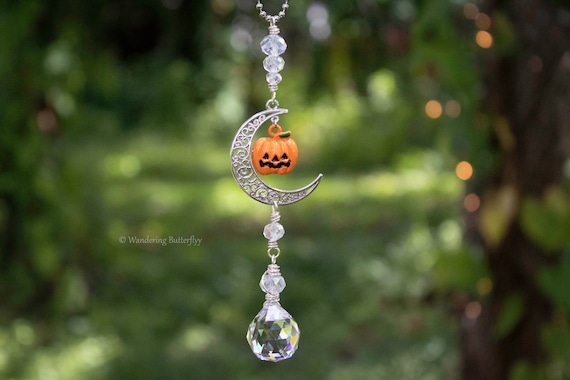 Halloween Suncatcher, Pumpkin Car Charm, Spooky Season Gift, Fall Suncatcher, Jacko Lantern Decor, Witchy Fall Decor, Hippie Fall Decor