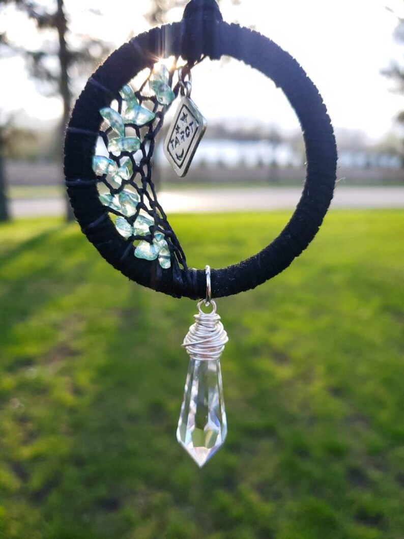Tarot Car Charm, Moon Dreamcatcher, Boho Car Charm, Tarot Accessory, Witchy Moon Decor, Tarot Card Accessory, Witchy Gift Idea, Tarot Gift image 9