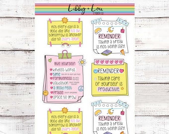 Mental Health Lists Planner Stickers | Motivational Post It Note | Large Stickers | Libby and Lou Sticker Co