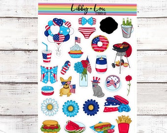 Fourth of July Planner Sticker | Holiday Stickers | Patriotic | Libby and Lou Sticker Co