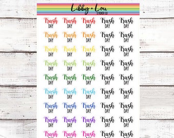 Trash Day Planner Sticker | Script Sticker | Rainbow and Neutral Sticker |  Libby and Lou Sticker Co