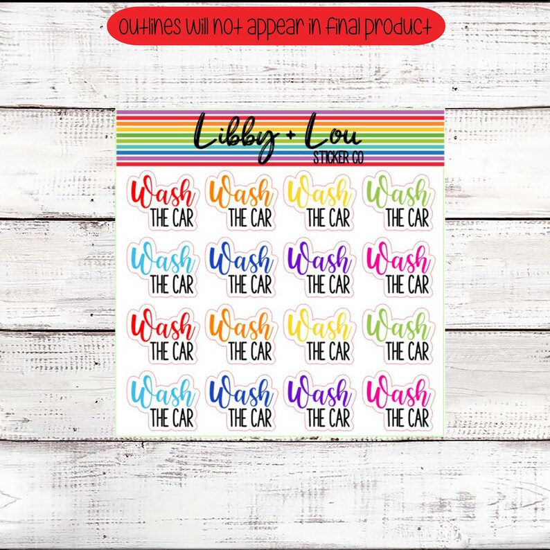 Wash the Car Planner Sticker Script Sticker Rainbow and Etsy
