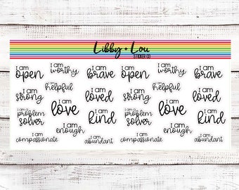 I Am Statements Planner Stickers |  Mental Health | Self Care | Positivity Stickers | Self Love  | Vertical Planner