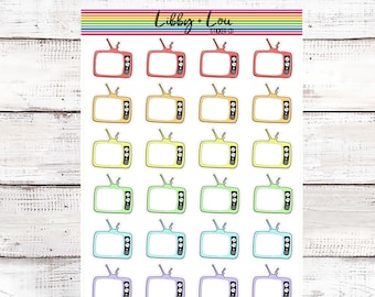 Retro Tv Show Tracker Planner Sticker | Pastel Colors and Grey Tones | Large Sticker | Libby and Lou Sticker Co