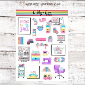 Rainbow Craft Room Decorative Planner Stickers | Sewing Machine | Cutting Machine | Planner Cart | Colorful | Libby and Lou Sticker Co