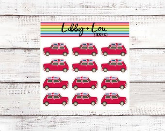 Car Planner Stickers | Mini | Union Jack Sticker | Driving Stickers | English Stickers | Red Car | Road Trip | Removable Sticker