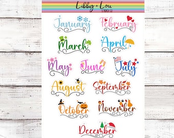Months of the Year Planner Sticker | Bullet Journal | Large Stickers | Titles