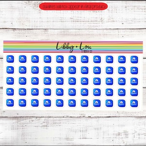 May include: A sheet of 64 blue square stickers with a white gauge icon and the text "Awesome" on each sticker. The stickers are arranged in 8 rows of 8 stickers.