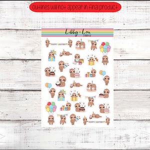 Birthday Sloth Planner Sticker | Decorative Stickers | Sloth Sticker | Animal Stickers | Birthday Sticker