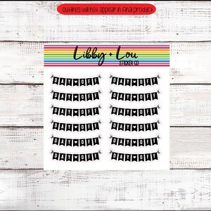 May include: A sheet of 10 black and white 'Day Off' banner stickers with a heart in each banner. The stickers are on a white wood background. Libby + Lou Sticker Co.
