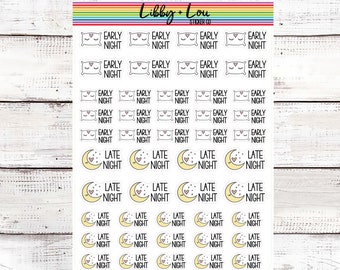 Late Night and Early Night Planner Sticker | Work Late | Hang Out with Friends | Early to Bed | Stay Home | Libby and Lou Sticker Co