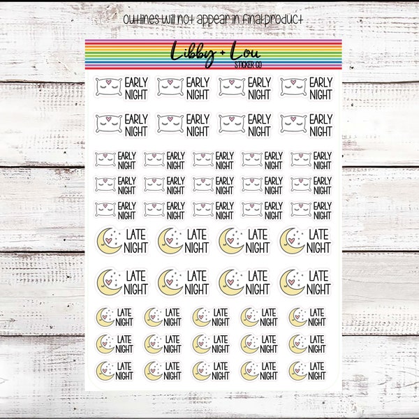 Late Night and Early Night Planner Sticker | Work Late | Hang Out with Friends | Early to Bed | Stay Home | Libby and Lou Sticker Co