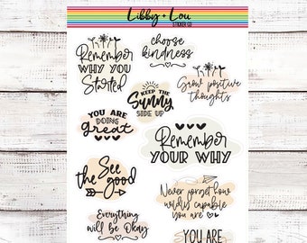 Motivational Quotes Planner Stickers | Neutral | Positivity | Libby and Lou Sticker Co
