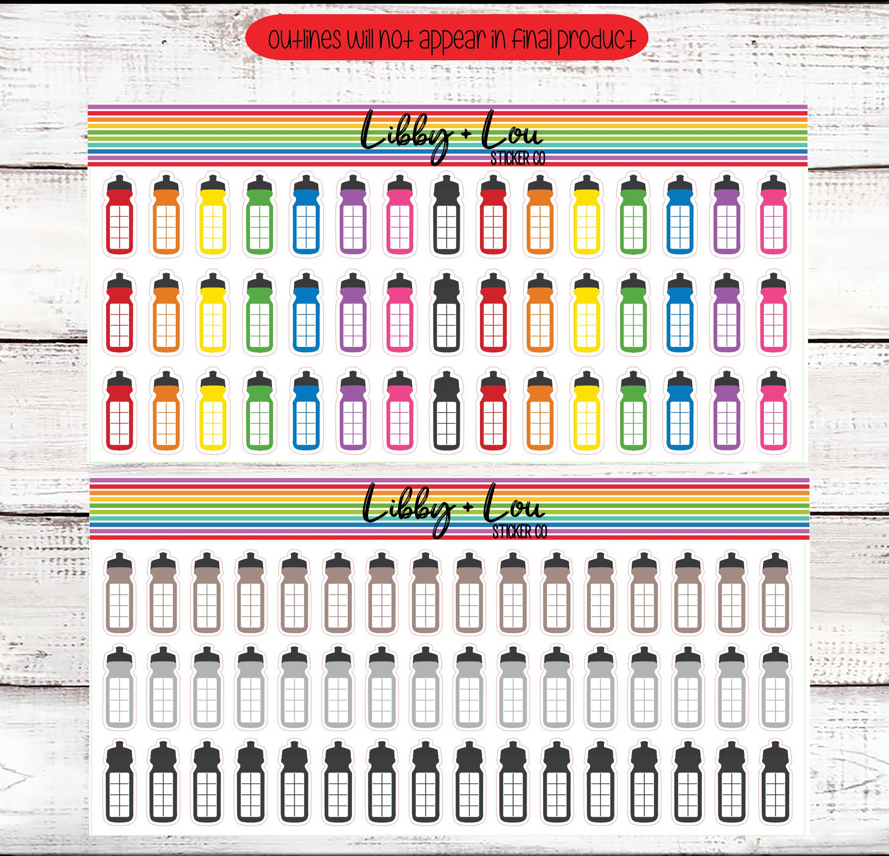 Water Tracker Planner Stickers | Flower | Rainbow | Vertical Planner ...
