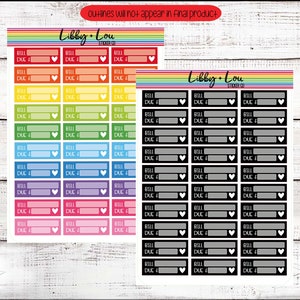 Bill Due Planner Stickers | Monthly Planner Sticker | Budget Planner | Bill Pay | Credit Card Payments | Car Payment | Student Loan Payment