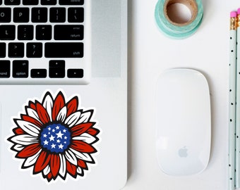 American Flag Flower Vinyl Decal | Patriotic Laptop Decal | Die Cut Sticker | Americana | Sunflower