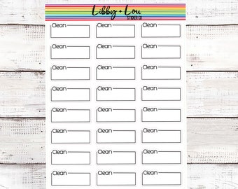 May include: A sheet of clear stickers with a rainbow border and the text "Libby + Lou Sticker Co."  The stickers are blank and have the word "Clean" written above each one.
