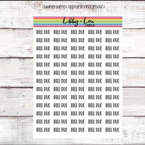 Bill Due Planner Stickers | Monthly Planner Sticker | Budget Planner | Bill Pay | Credit Card Payments | Car Payment | Student Loan Payment
