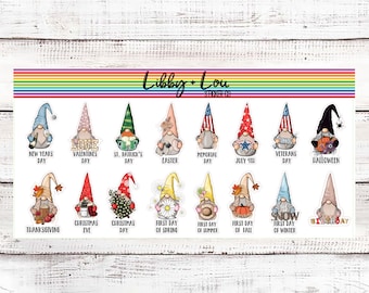 Holiday Gnome Planner Stickers | Decorative Sticker | Christmas | Thanksgiving | Halloween | Easter | 4th of July | Memorial Day | Veterans