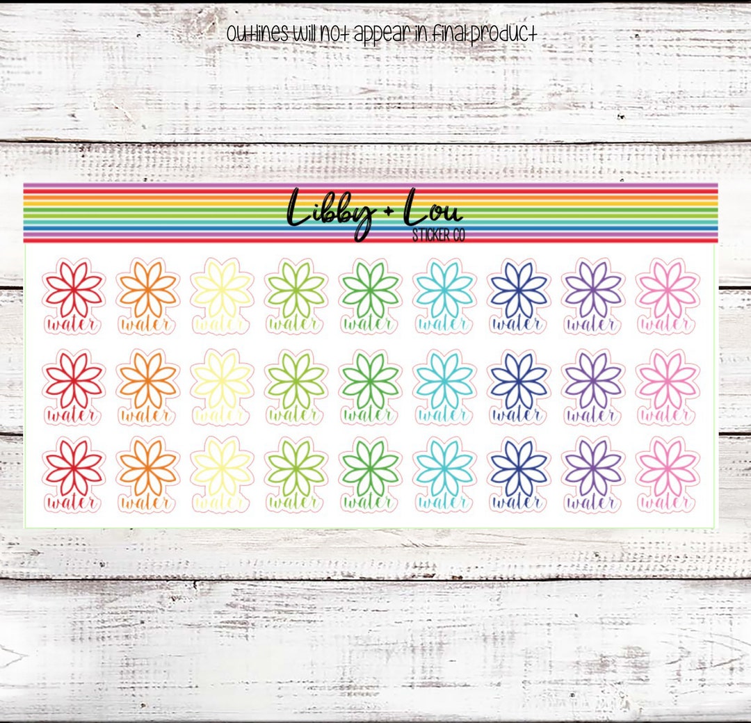 Water Tracker Planner Stickers | Flower | Rainbow | Vertical Planner ...