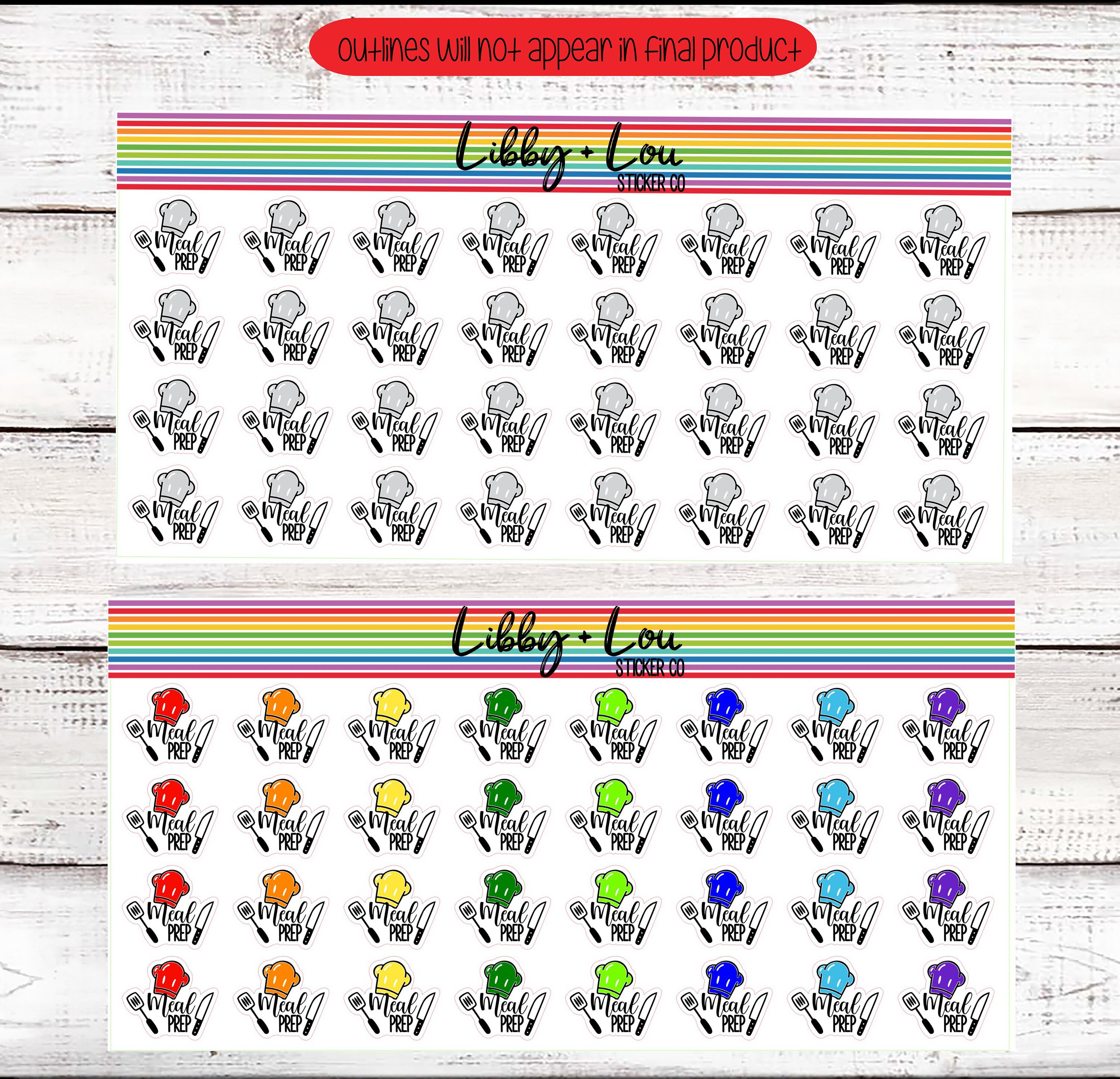 thumbnail image 2 of Meal Box Delivery Planner Stickers - Rainbow Design 5x7 Inch Sheet For Bullet Journals & Planners 2 of 11