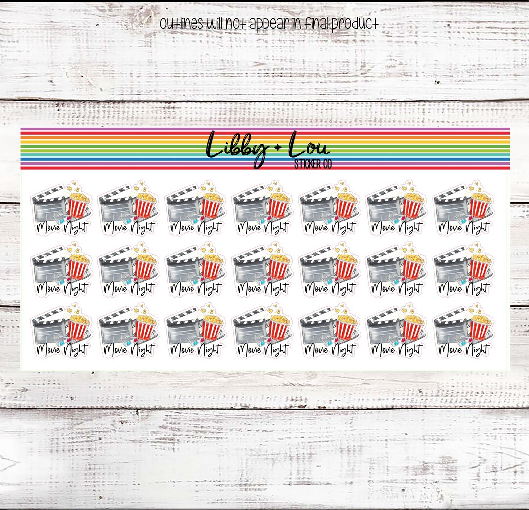 Movie Night Planner Stickers | Popcorn | Date Night | Family Movie ...