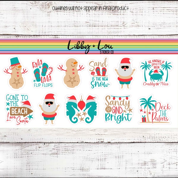 Tropical Christmas Quotes Planner Stickers | Beach Christmas | Sand Snowman  | Santa Claus | Seahorses | Flip Flops