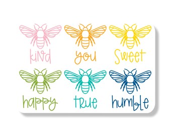 Bumble Bee Rainbow Vinyl Decal  | Kind, Sweet, Happy, True, You, Humble Laptop Sticker | Notebook Decoration | Die Cut Sticker