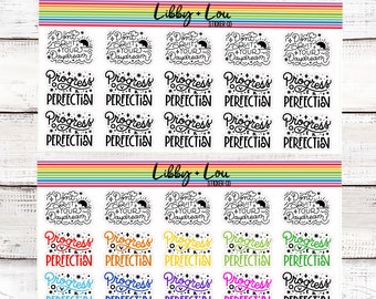 Progress Over Perfection Planner Stickers | Self Care | Mental Health | Quote Sticker | Rainbow and Neutral