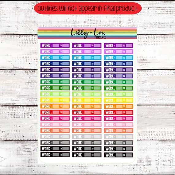 Work Schedule Planner Sticker | Work Hours | Rainbow Stickers | Libby and Lou Sticker Co | Removable Sticker