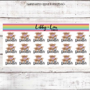 May include: A sheet of 18 brown and white sticker labels with the text "Declutter" printed in black. The stickers feature a stack of three cardboard boxes with the word "Donate" written on the side of each box.