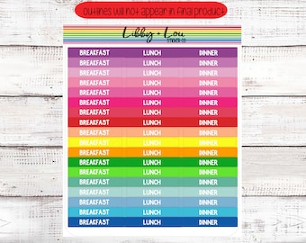 Meal Planner Sticker | Breakfast Lunch Dinner | Rainbow | Skinny Label | Header