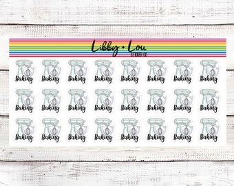 Autocollant de planificateur de cuisson | Aquarelle | Batteur sur socle | Faire des biscuits | Libby et Lou Autocollant Co