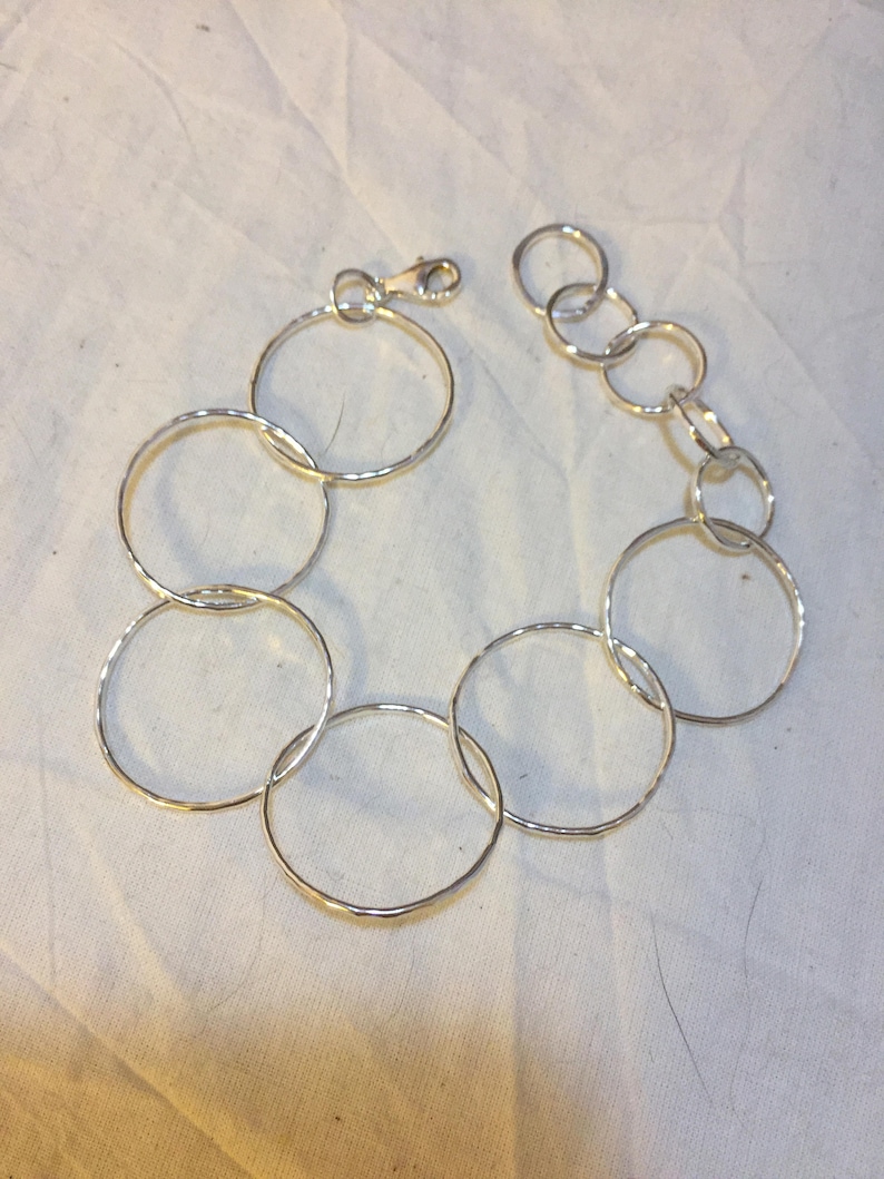 Handcrafted large link chain bracelet 925 silver Argentium textured 6.5 to 8 long