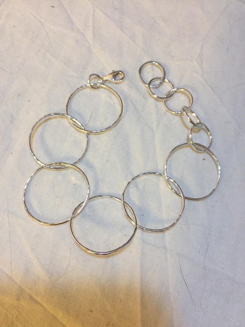 Handcrafted large link chain bracelet 925 silver Argentium textured 6.5 to 8 long