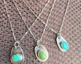 Petite Turquoise Pebble pendant 16" long chain necklace handcrafted 925 Sterling silver choice of 3