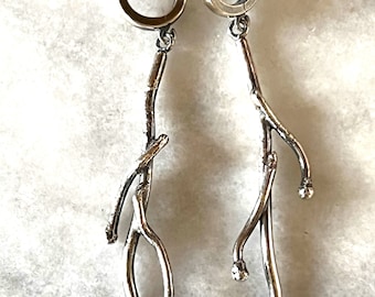 Twigs dangle earrings 925 Sterling silver drops raw silver oxidized earrings organic