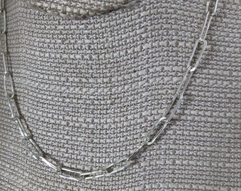 Handcrafted chocker necklace paperclip chain necklace paper clip hammer texture links 935 silver Argentium silver shiny polish