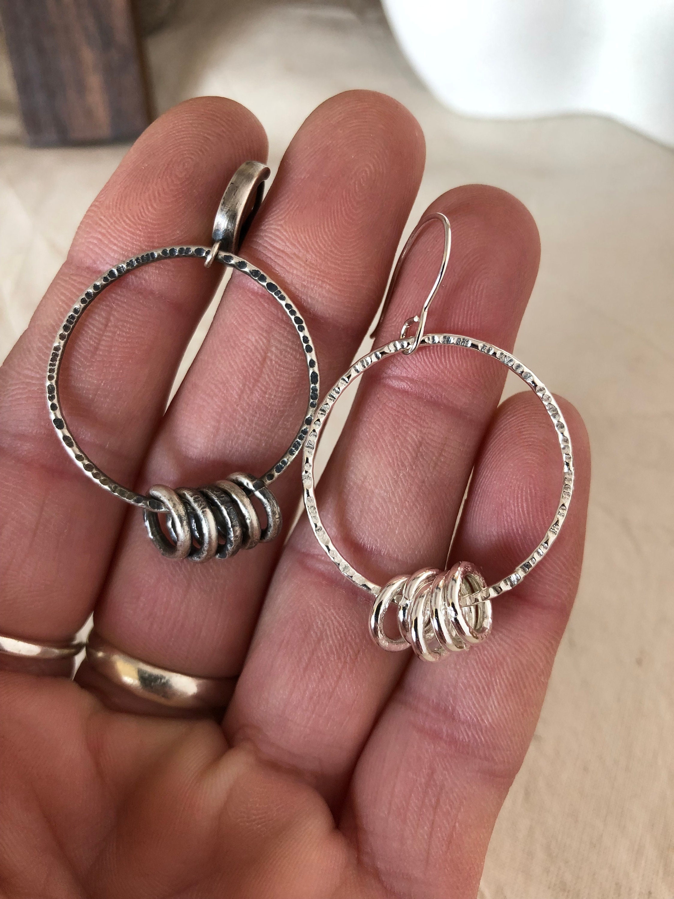 Industrial dangle earrings 925 silver large hoop with sliding Etsy