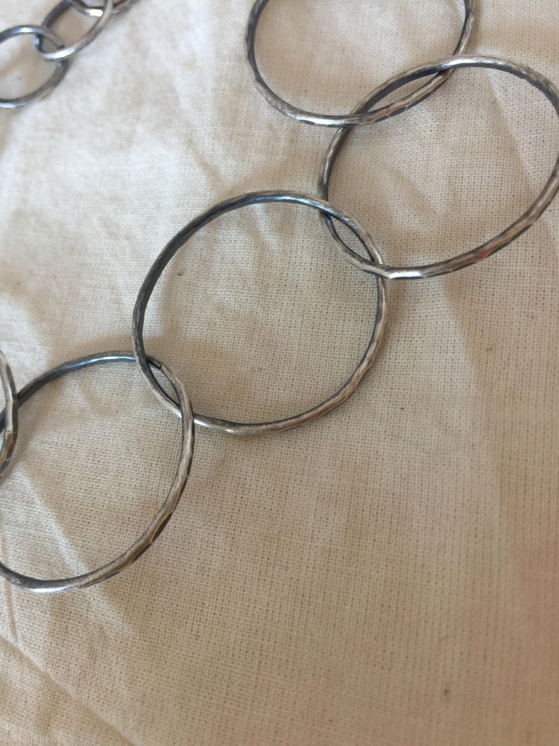 Handcrafted large link chain bracelet 925 silver Argentium textured 6.5 to 8 long