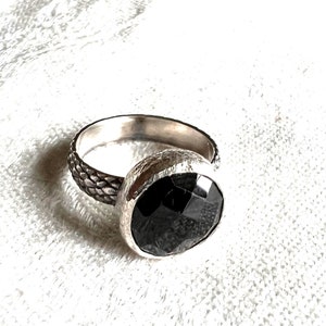 Size 5.75 Black Onyx ladies ring handcrafted 925 Sterling silver and rose cut gemstone modern
