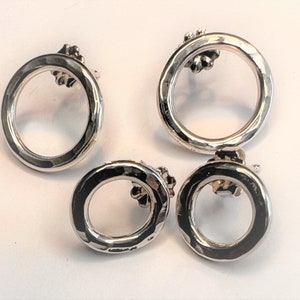 Modern hammered ring stud earrings. Argentum silver circles with post handcrafted small or larger