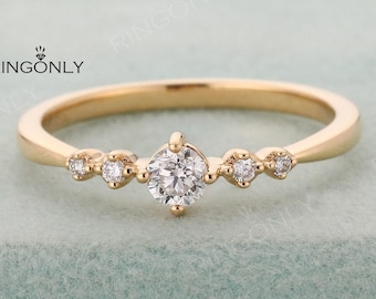 Minimalist Moissanite Engagement Ring, Simple Five Stone Wedding Ring, Promise Anniversary Gift For Her