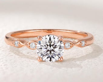 Round Cut Moissanite Engagement Ring, Morden Wedding Ring, Classic Birthday Gift For Her