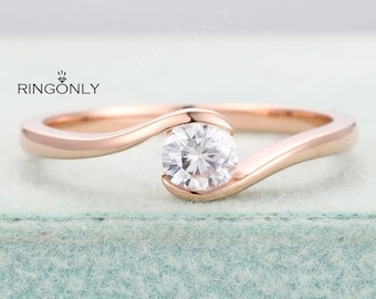 Vintage Moissanite engagement ring, SolitaireBridal Wedding ring, Delicate Promise Anniversary Gift for her