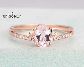 Morganite engagement ring with halo set Diamond Rose gold ring for women Unique art deco Wedding Vintage Promise Anniversary