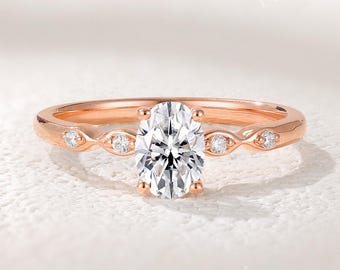 Moissanite Engagement Ring, Minimalist Bridal Ring, Dainty Vintage Ring